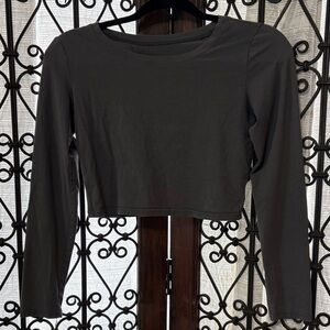 Artivaly Grey/Green 3/4 Sleeve Crop Top